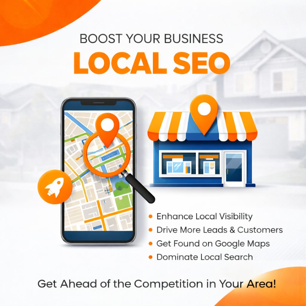 Local SEO services and global coverage statistics illustration